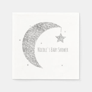 Silver & White Moon & Stars Baby shower Servetten