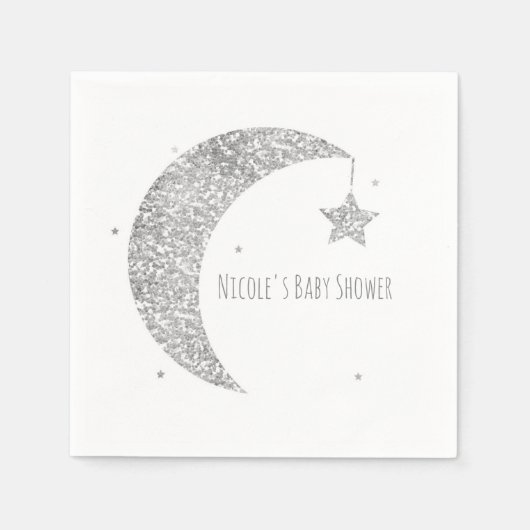 Silver & White Moon & Stars Baby shower Servetten (Voorkant)