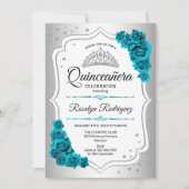 Silver White Royal Blauwgroen Quinceanera Kaart (Voorkant)