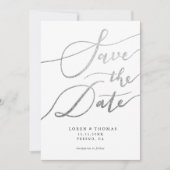 Silver White Script Typografie Save The Date (Voorkant)