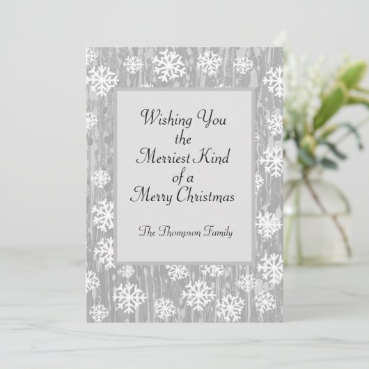 Silver White Snowflake Custom Holiday Kaart (Staand voorkant)