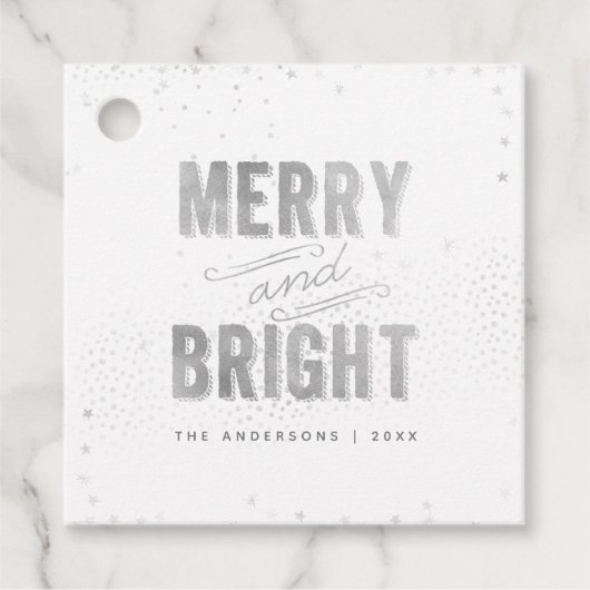 Silver & White Snowflake Merry and Bright Holiday Bedankjes Labels (Voorkant)