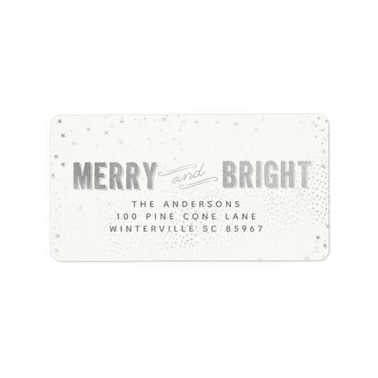 Silver & White Snowflake Merry and Bright Holiday Etiket (Voorkant)