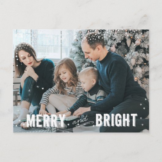 Silver & White Snowflake Merry and Bright Holiday Feestdagenkaart (Voorkant)