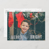 Silver & White Snowflake Merry and Bright Holiday Feestdagenkaart (Voorkant / Achterkant)