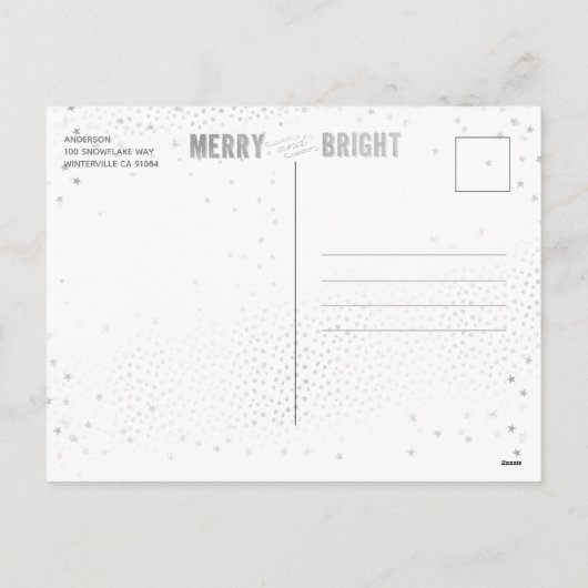 Silver & White Snowflake Merry and Bright Holiday Feestdagenkaart (Achterkant)