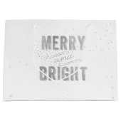Silver & White Snowflake Merry and Bright Holiday Groot Cadeauzakje (Voorkant)