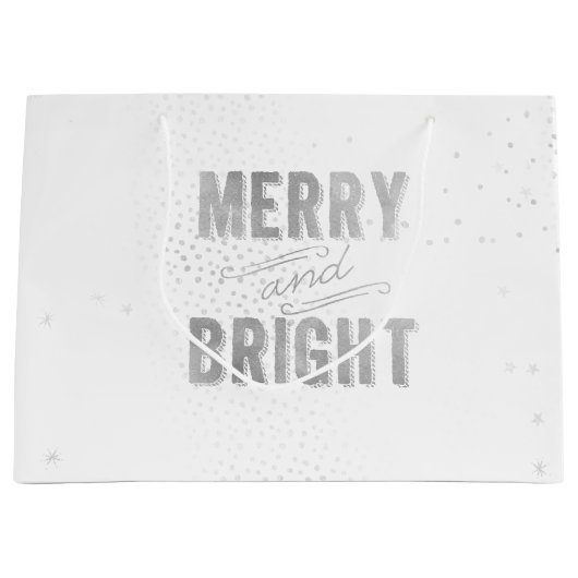 Silver & White Snowflake Merry and Bright Holiday Groot Cadeauzakje (Voorkant)