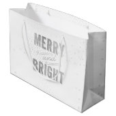 Silver & White Snowflake Merry and Bright Holiday Groot Cadeauzakje (Achterkant Gekanteld)