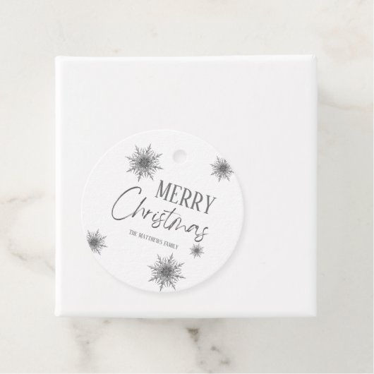 Silver White Snowflake-script kerst Bedankjes Labels (In situ)