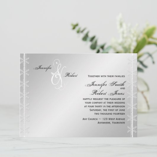 Silver White Snowflake Winter Weddenschap Kaart (Staand voorkant)