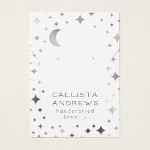 Silver White Star Moon Earring Ketting Display Visitekaartje