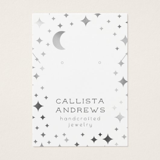 Silver White Star Moon Earring Ketting Display Visitekaartje (Voorkant)