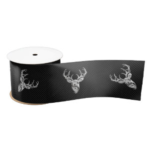 Silver White Tail Deal on Carbon Fibre Style Print Satijnen Lint
