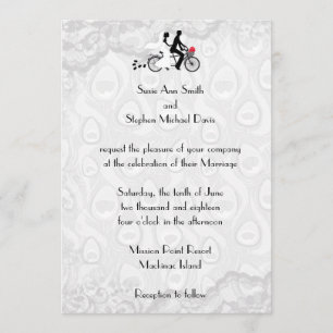 Silver White Tandem Bicycle Wedding Invitation Kaart