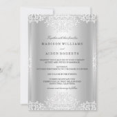 Silver White Vintage Glamor Wedding Invitation Kaart (Voorkant)