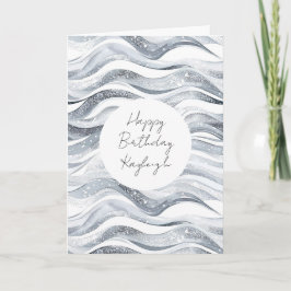 Silver White Waves Verjaardag Kaart