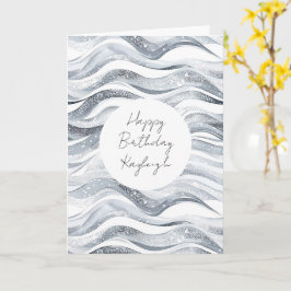 Silver White Waves Verjaardag Kaart