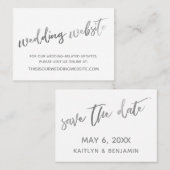 Silver White Wedding Website & Save the Date Card Visitekaartje (Voorkant / Achterkant)