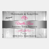 Silver White Wood Grain Product Labels roze harten (Voorkant)