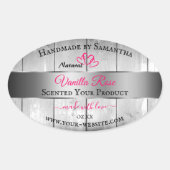 Silver White Wood Grain Product Labels roze harten (Voorkant)