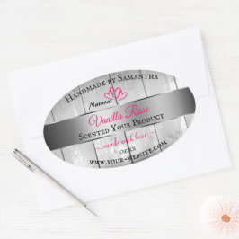 Silver White Wood Grain Product Labels roze harten