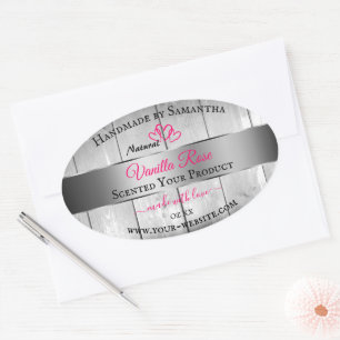 Silver White Wood Grain Product Labels roze harten