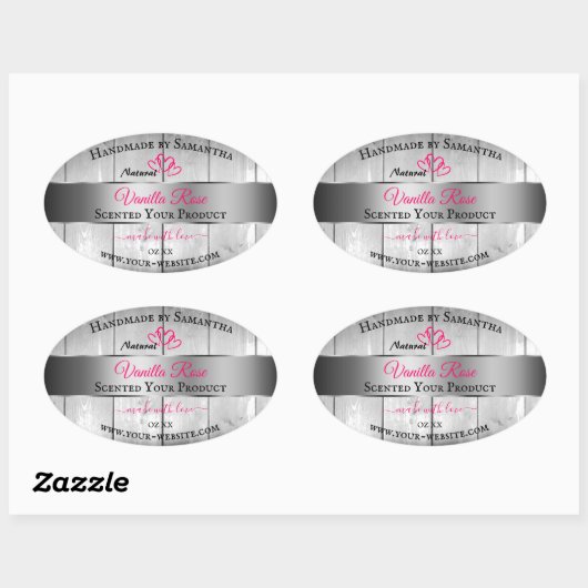Silver White Wood Grain Product Labels roze harten (Vel)