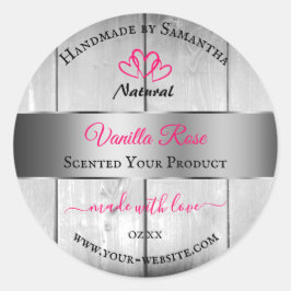 Silver White Wood Grain Product Labels roze harten