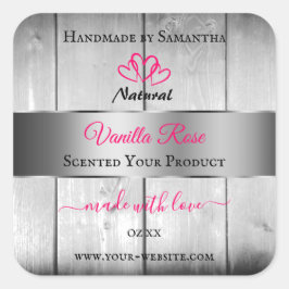 Silver White Wood Grain Product Labels roze harten