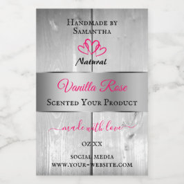 Silver White Wood Grain Product Labels roze harten Voedselcontainer Etiket