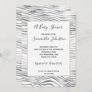 Silver White Zebra Print Baby shower Kaart