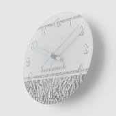 Silver White Zebra Print Glam Sequins Glitter Ronde Klok (Hoek)