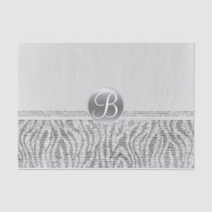 Silver White Zebra Sparkle Glam Monogram Initiaal Tissuepapier