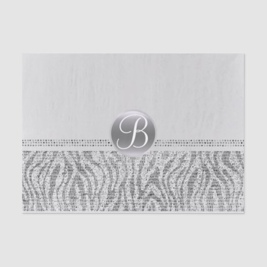 Silver White Zebra Sparkle Glam Monogram Initiaal Tissuepapier (Voorkant)