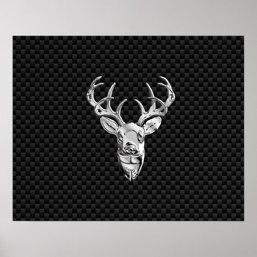 Silver Wild Deer on Carbon Fiber Style Decor Poster (Voorkant)