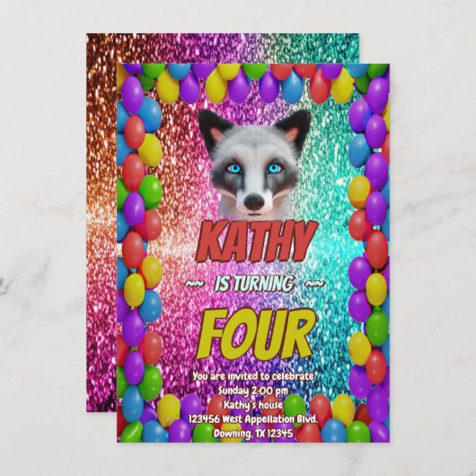 Silver Wild Fox Fun Feestelijk Verjaardagsfeest Ui Kaart (Voorkant / Achterkant)