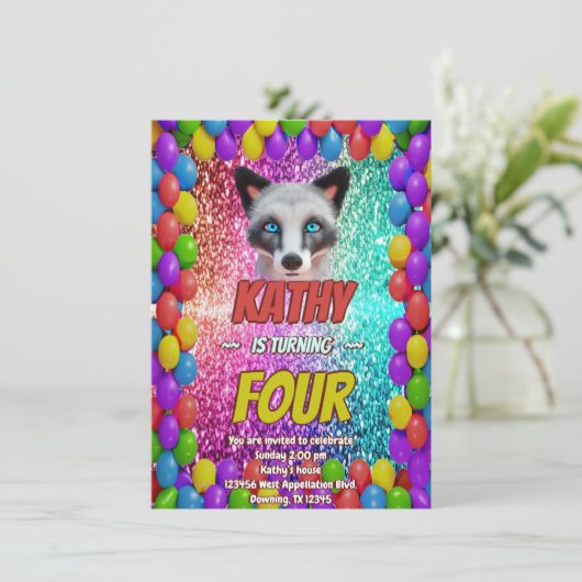 Silver Wild Fox Fun Feestelijk Verjaardagsfeest Ui Kaart (Staand voorkant)