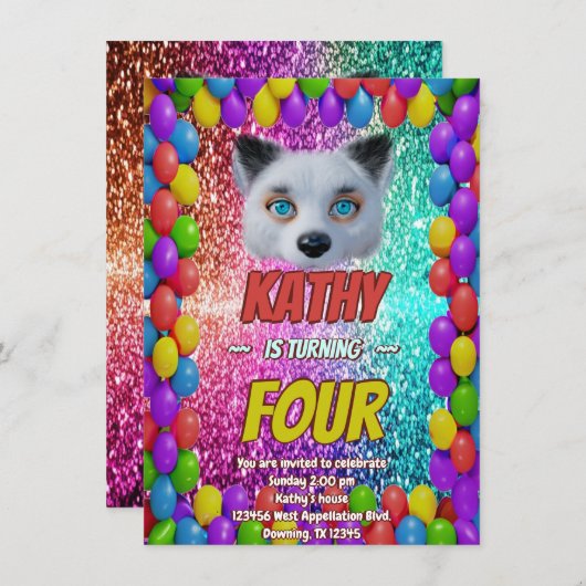 Silver Wild Fox Fun Feestelijk Verjaardagsfeest Ui Kaart (Voorkant / Achterkant)