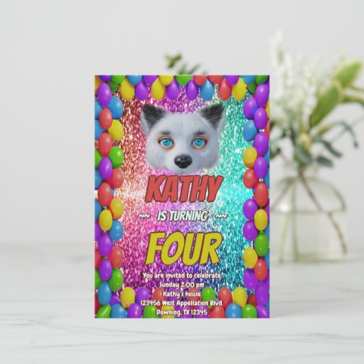 Silver Wild Fox Fun Feestelijk Verjaardagsfeest Ui Kaart (Staand voorkant)