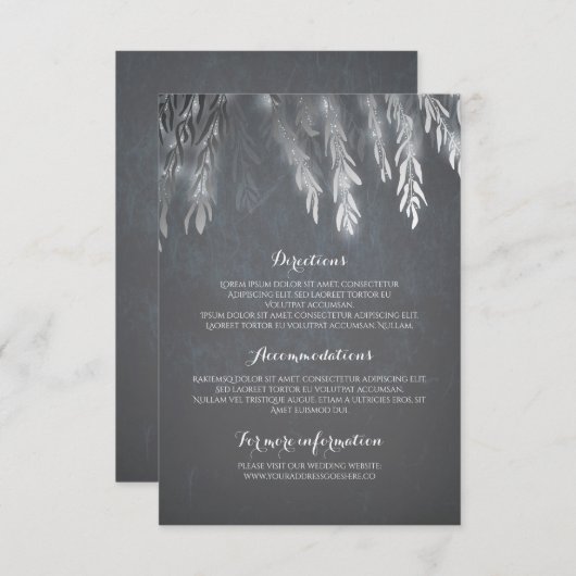 Silver Willow Tree Branches Wedding Details Invoeg Informatiekaartje (Voorkant / Achterkant)