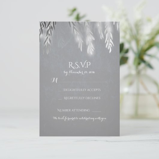 Silver Willow Tree Branches Wedding RSVP Kaarten (Staand voorkant)