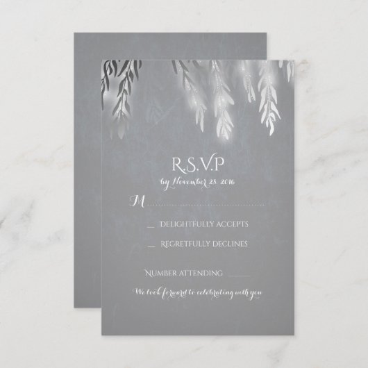 Silver Willow Tree Branches Wedding RSVP Kaarten (Voorkant / Achterkant)