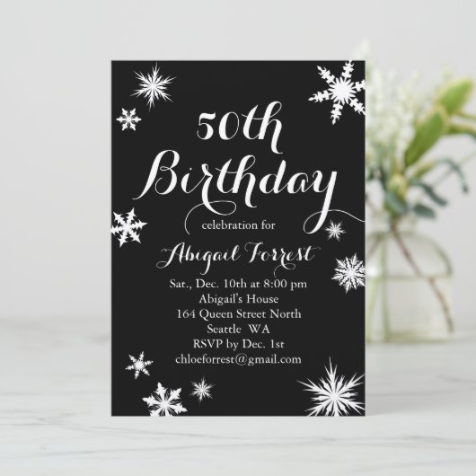 Silver Winter 50th Birthday Invitation Kaart (Staand voorkant)