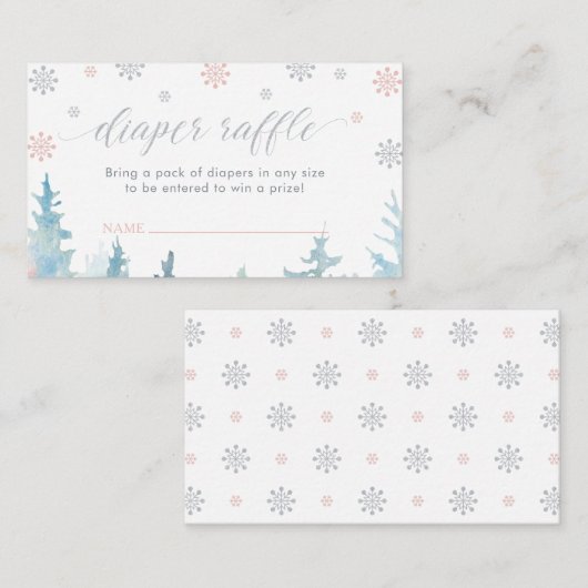 Silver Winter Baby shower Luier Raffle Ticket Informatiekaartje (Voorkant / Achterkant)