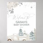Silver Winter Baby shower of Birthday Welcome Sign Poster (Voorkant)