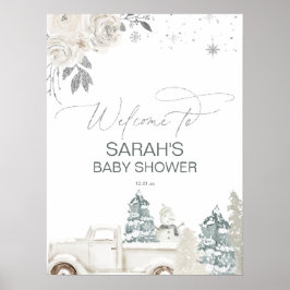 Silver Winter Baby shower of Birthday Welcome Sign Poster