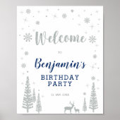 Silver Winter Boy Birthday Party Welcome Sign Poster (Voorkant)
