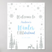 Silver Winter Boy Birthday Party Welcome Sign Poster (Voorkant)