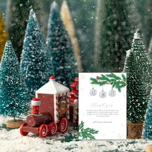 Silver Winter Clothesline Ornaments Baby Shower Bedankkaart